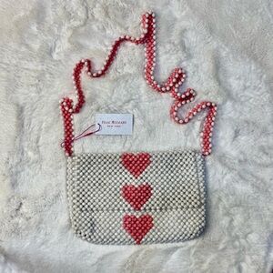 Isaac Mizrahi Pink and White Shoulder Bag with Unique Woven Design